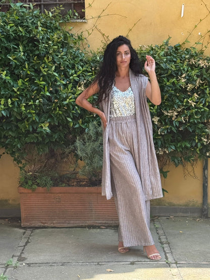 Tailleur gessato gilet e Panta palazzo